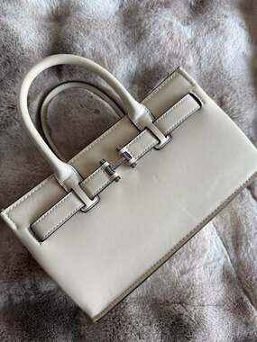 Halston Dora Belted Mini Satchel Handbag in Cream